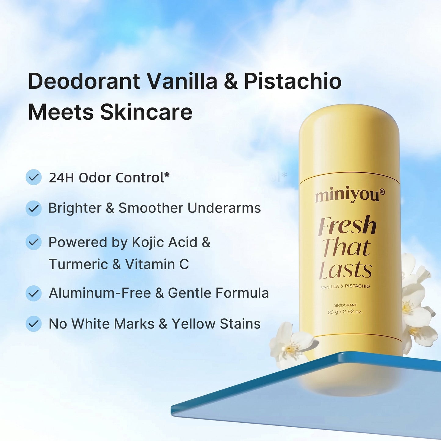 Vanilla Pistachio Aluminum Free Deodorant | 24H Odor Control + Dark Underarm Brightening for Sensitive Underarms